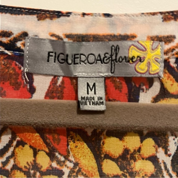 Figueroa & Flower BohoPeasant Top M Floral Tie Front Elastic Cuff Pullover - Picture 3 of 7